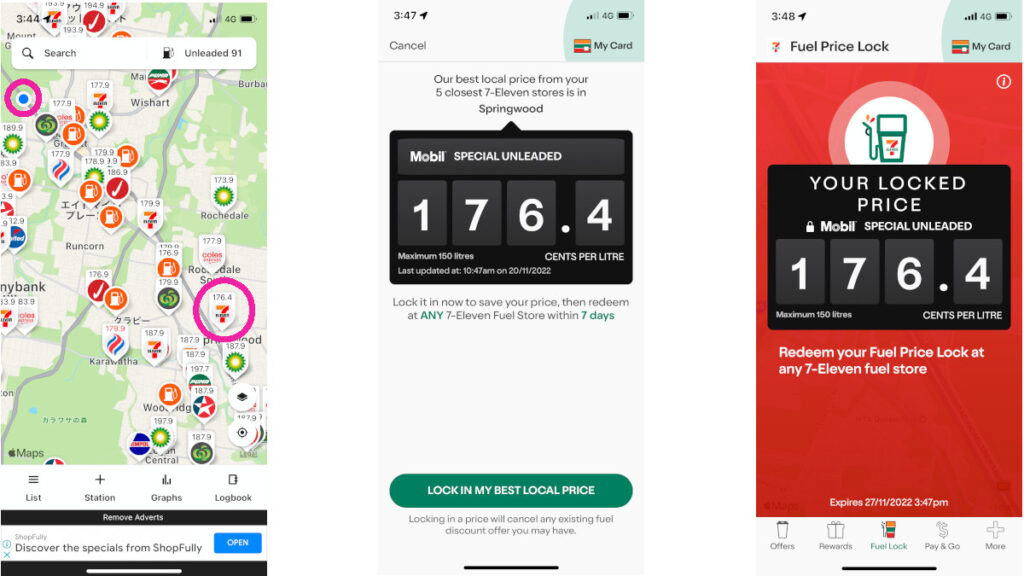 セブンイレブンとFuelMapAustraliaのアプリ